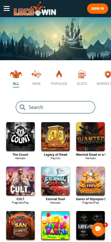 Locowin Casino mobile browser games interface