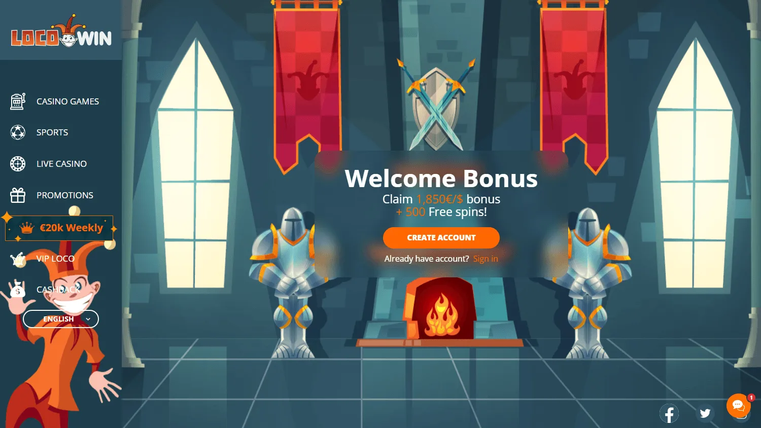 Locowin Casino desktop home interface