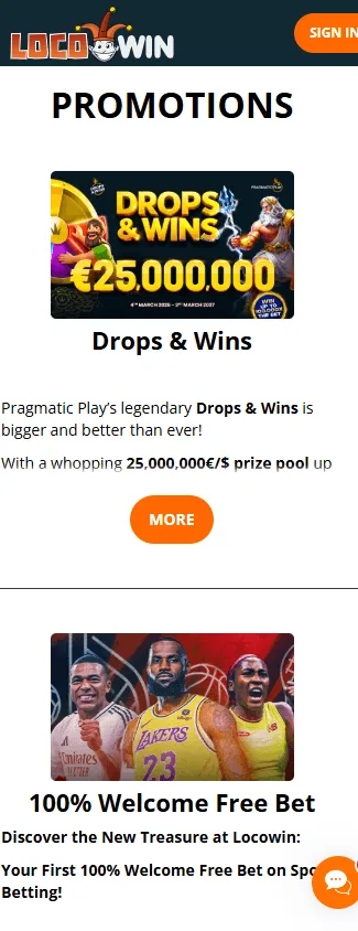 Locowin Casino mobile browser promotions interface